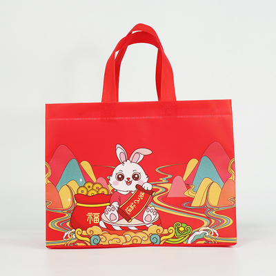 Geschenk-neue Jahr-nicht gesponnene Taschen mit Druck-Logo Reusable Tote Cartoon Shopping-Taschen