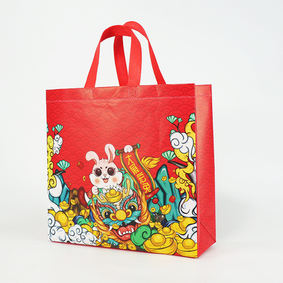 Geschenk-neue Jahr-nicht gesponnene Taschen mit Druck-Logo Reusable Tote Cartoon Shopping-Taschen
